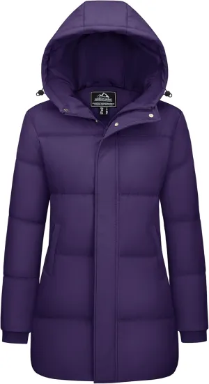 MAGCOMSEN Women's Winter Down Puffer Coats with Hood Long Water-Resistant Padded Warm Jackets Fashion Outerwear