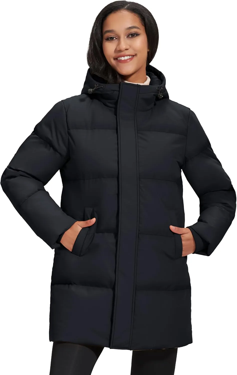 MAGCOMSEN Women's Winter Down Puffer Coats with Hood Long Water-Resistant Padded Warm Jackets Fashion Outerwear