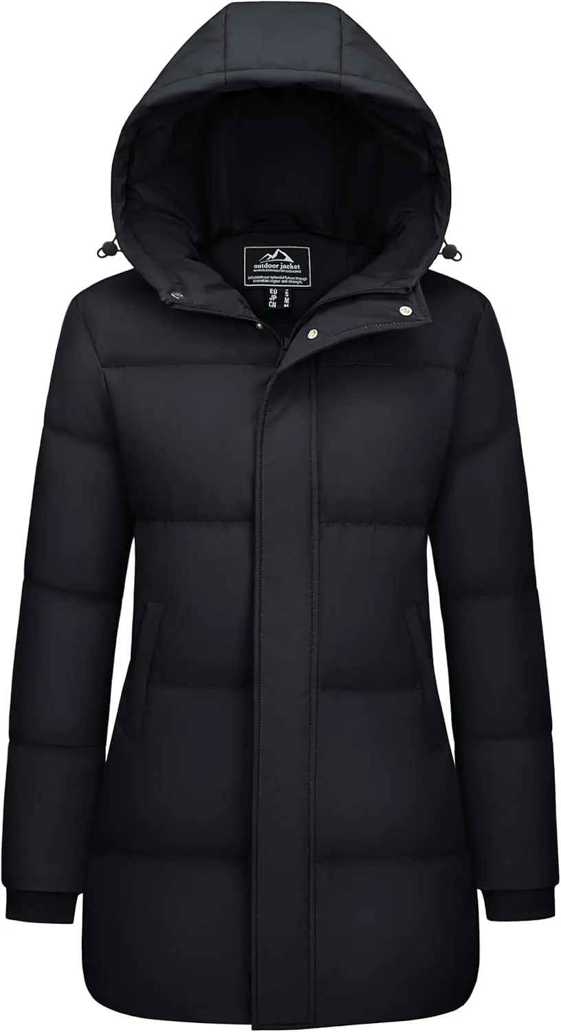 MAGCOMSEN Women's Winter Down Puffer Coats with Hood Long Water-Resistant Padded Warm Jackets Fashion Outerwear