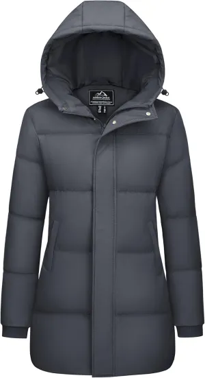 MAGCOMSEN Women's Winter Down Puffer Coats with Hood Long Water-Resistant Padded Warm Jackets Fashion Outerwear