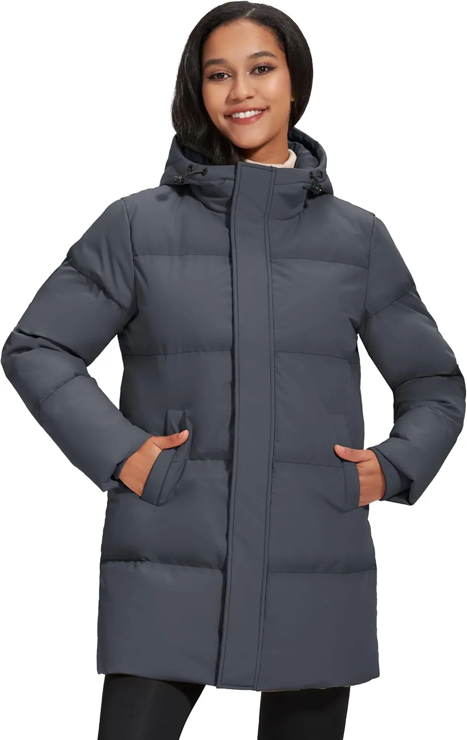 MAGCOMSEN Women's Winter Down Puffer Coats with Hood Long Water-Resistant Padded Warm Jackets Fashion Outerwear