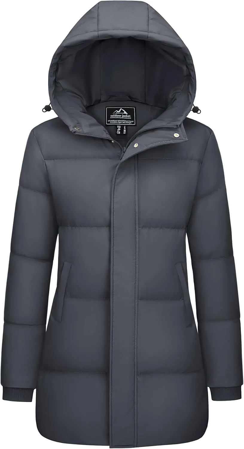 MAGCOMSEN Women's Winter Down Puffer Coats with Hood Long Water-Resistant Padded Warm Jackets Fashion Outerwear