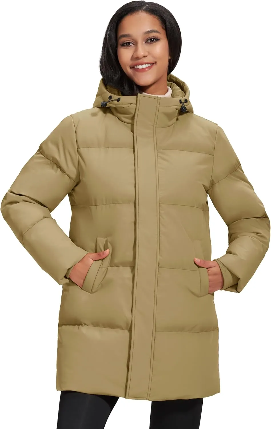 MAGCOMSEN Women's Winter Down Puffer Coats with Hood Long Water-Resistant Padded Warm Jackets Fashion Outerwear