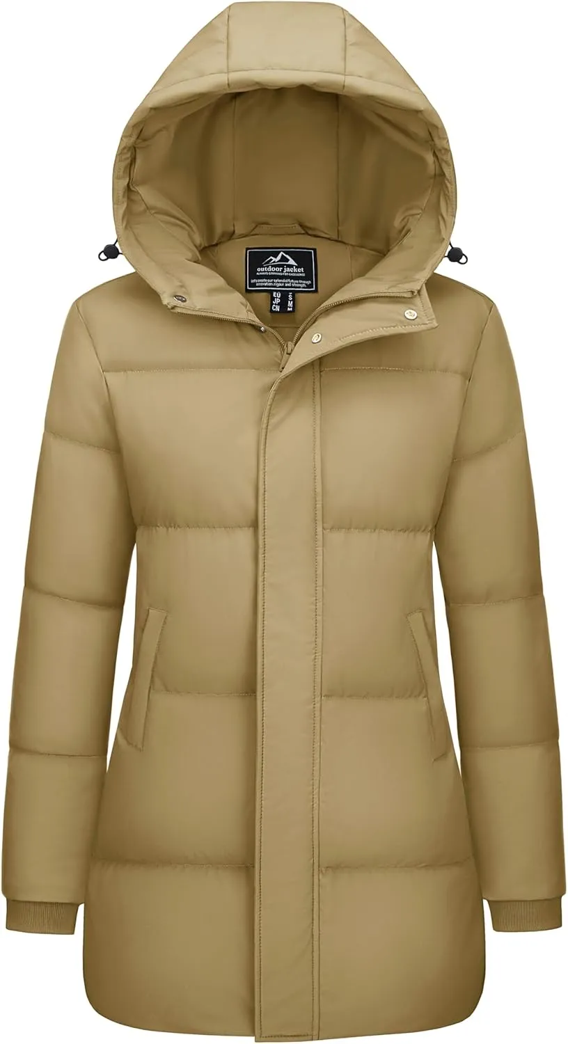MAGCOMSEN Women's Winter Down Puffer Coats with Hood Long Water-Resistant Padded Warm Jackets Fashion Outerwear