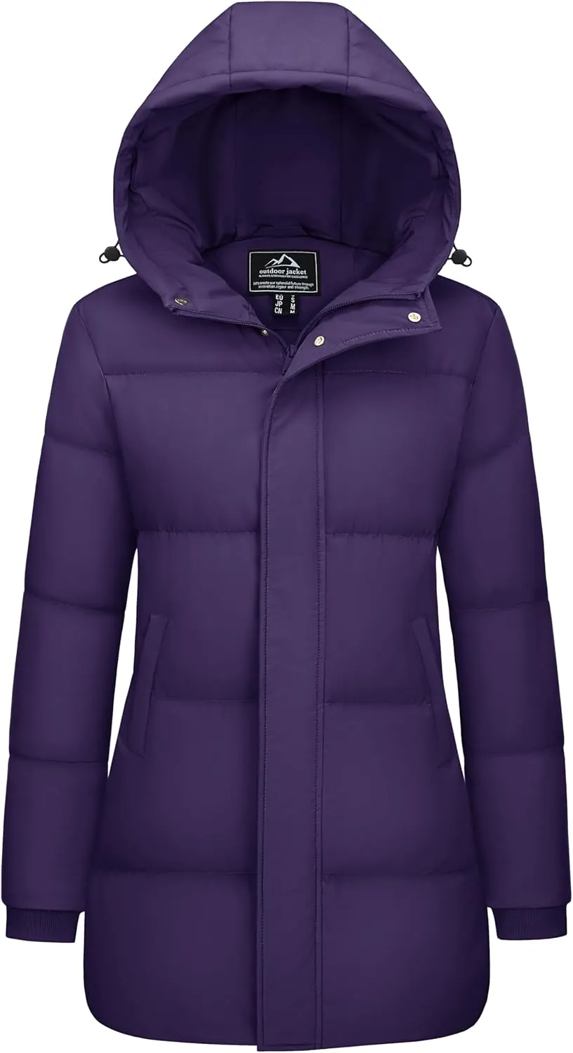 MAGCOMSEN Women's Winter Down Puffer Coats with Hood Long Water-Resistant Padded Warm Jackets Fashion Outerwear