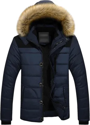 Maiyifu-GJ Mens Winter Hooded Wool Liner Jacket Warm Windbreaker Down Cotton Padded Thicken Coat With Pocket