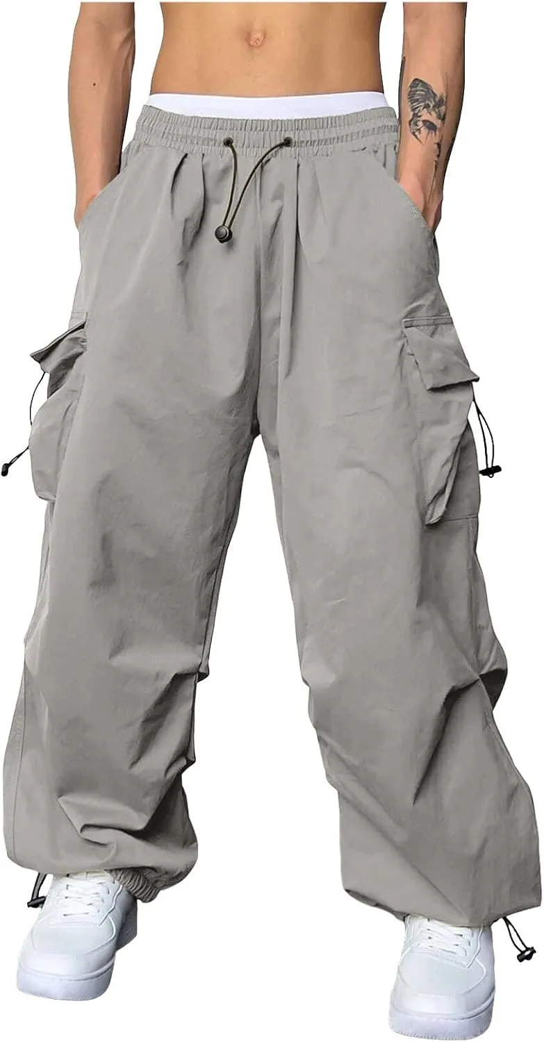 Mens Cargo Pants Casual Loose Fit Wide Leg Elasticated Waist Pant Sweatpants with Pockets