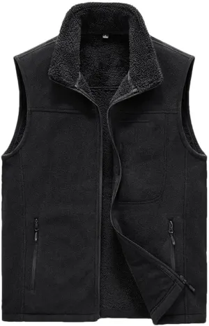 Men's Fleece Vest Outdoor Warm Sleeveless Jacket Fishing Vest Top Cotton-Padded Coats Waistcoats