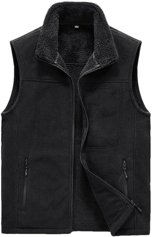 Men's Fleece Vest Outdoor Warm Sleeveless Jacket Fishing Vest Top Cotton-Padded Coats Waistcoats