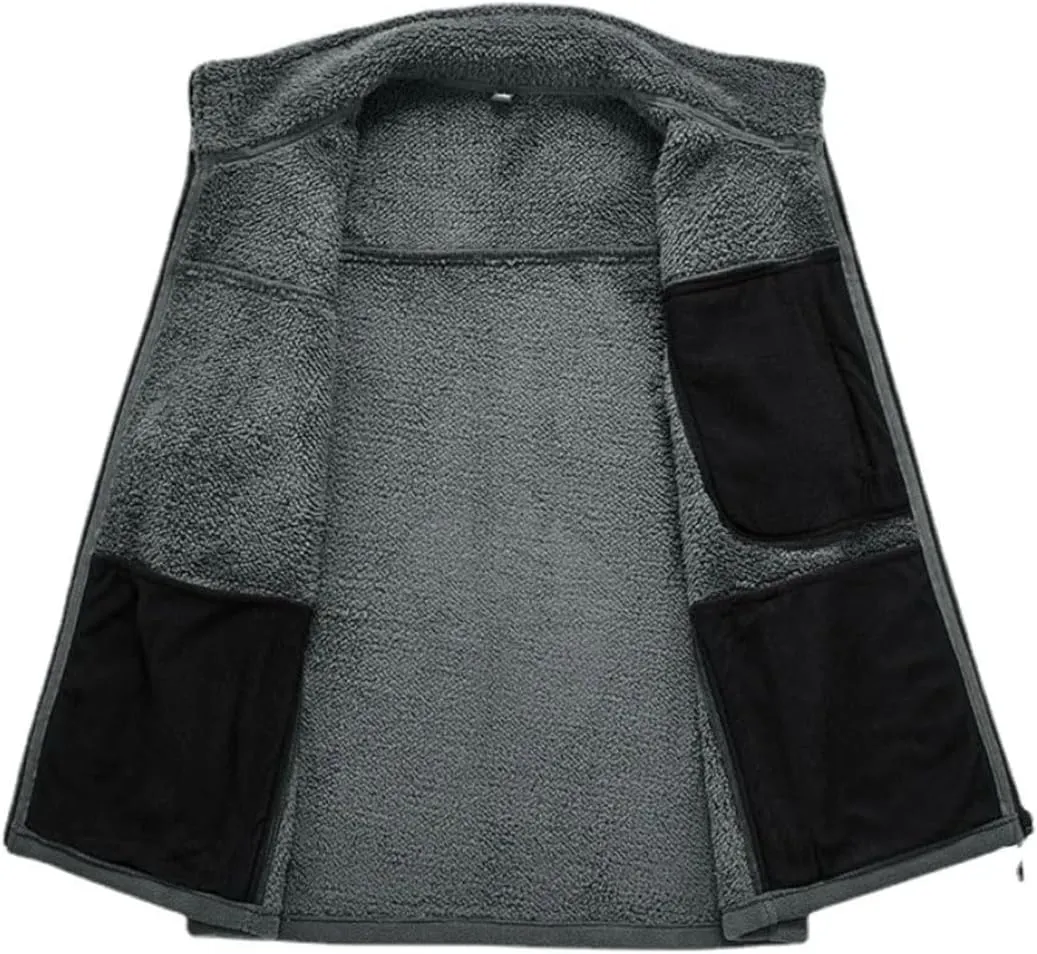 Men's Fleece Vest Outdoor Warm Sleeveless Jacket Fishing Vest Top Cotton-Padded Coats Waistcoats