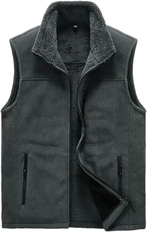 Men's Fleece Vest Outdoor Warm Sleeveless Jacket Fishing Vest Top Cotton-Padded Coats Waistcoats