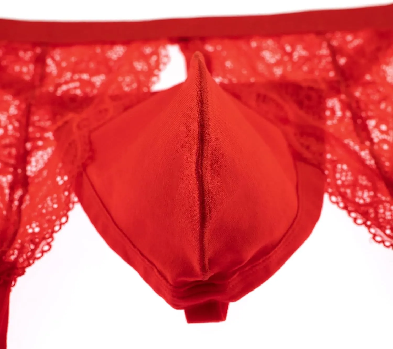 Men's Mesh Underwear Lace-Up Low Rise Sexy Briefs Stretchable Breathable Soft Boxers G-String Bikini