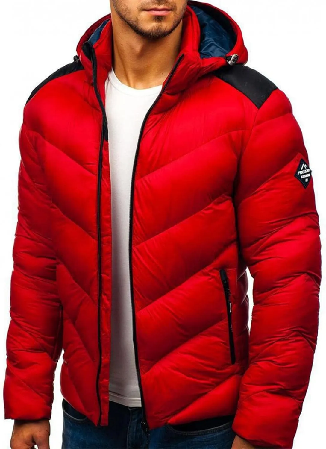 Men's Puffer Jacket with Hood Winter Casual Warm Down Coat Mid-weight Cotton-padded Snow Coat Outerwear