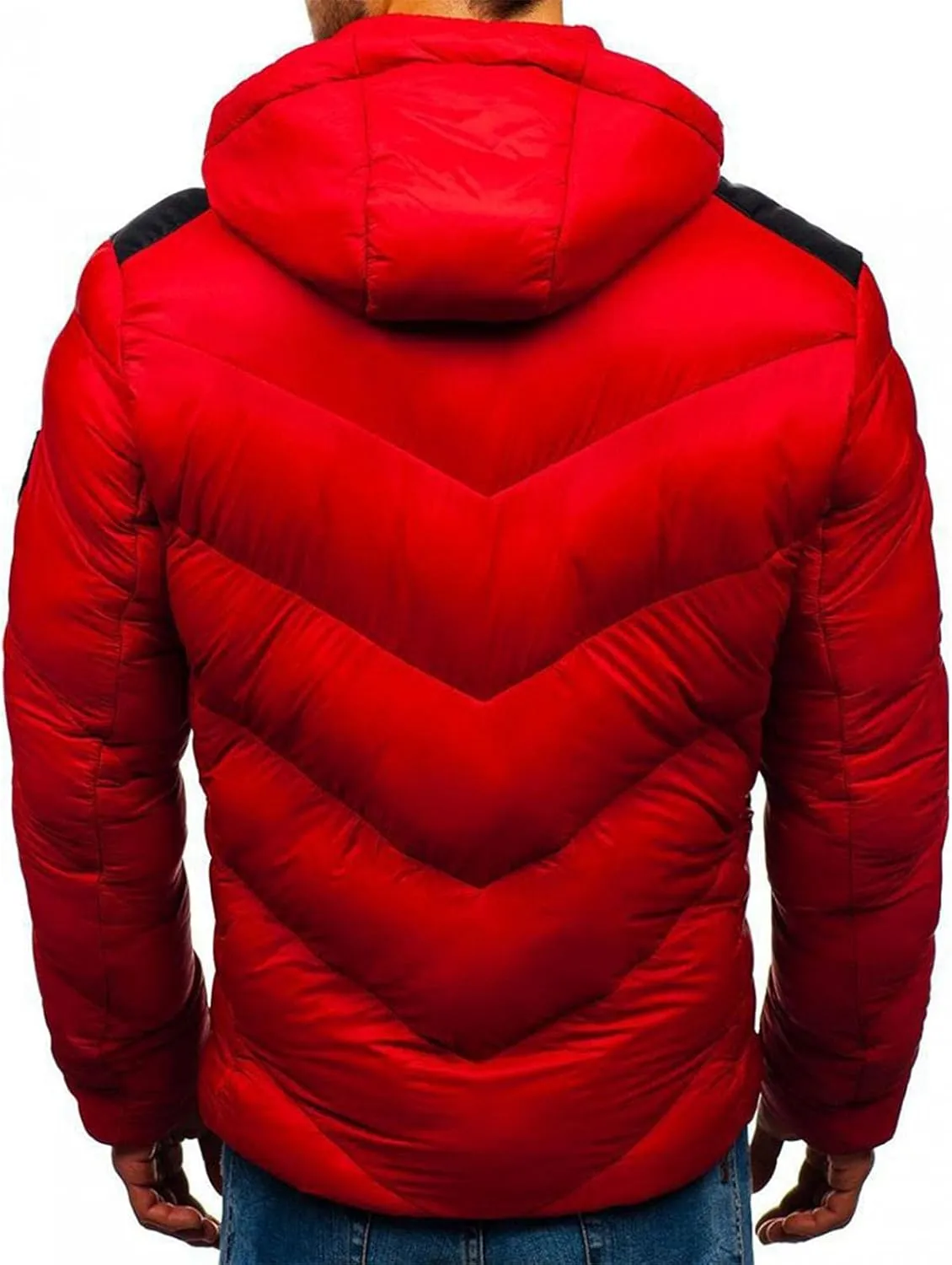 Men's Puffer Jacket with Hood Winter Casual Warm Down Coat Mid-weight Cotton-padded Snow Coat Outerwear