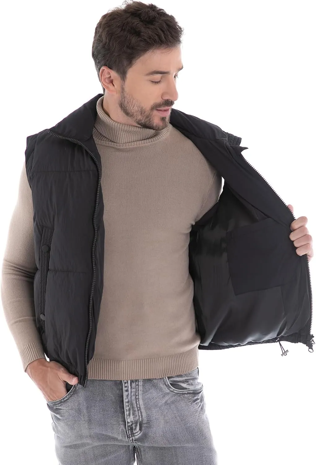 Men's Puffer Vest, Quilted Puffy Warm Outerwear Winter Causal Sleeveless Jacket