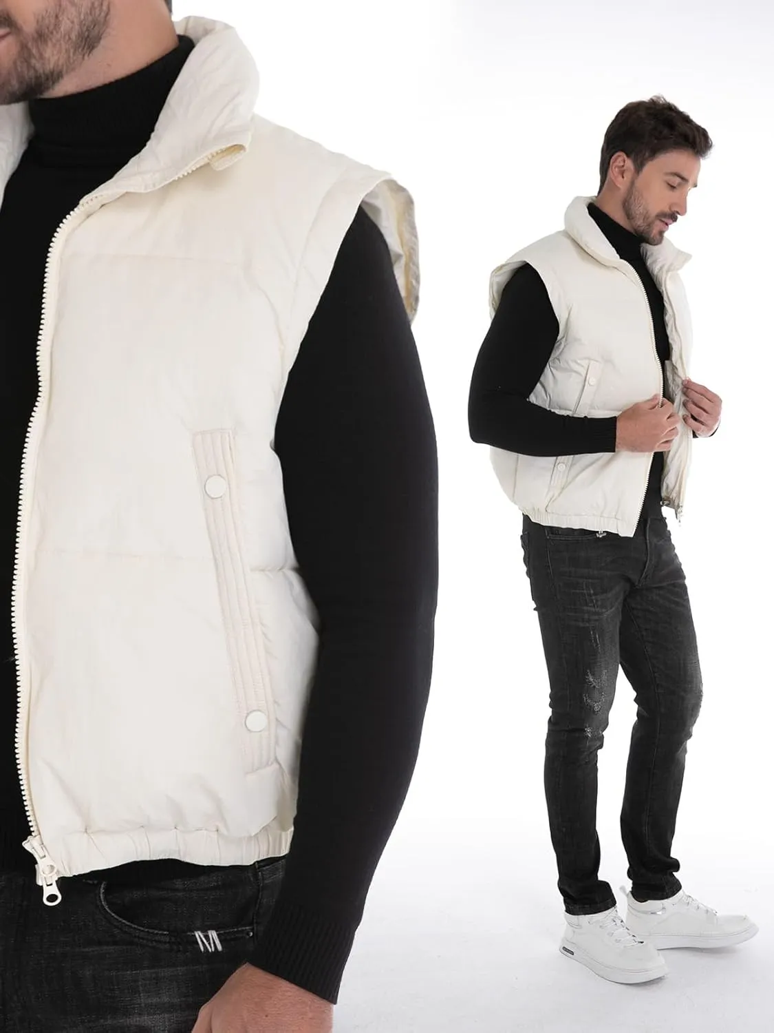 Men's Puffer Vest, Quilted Puffy Warm Outerwear Winter Causal Sleeveless Jacket
