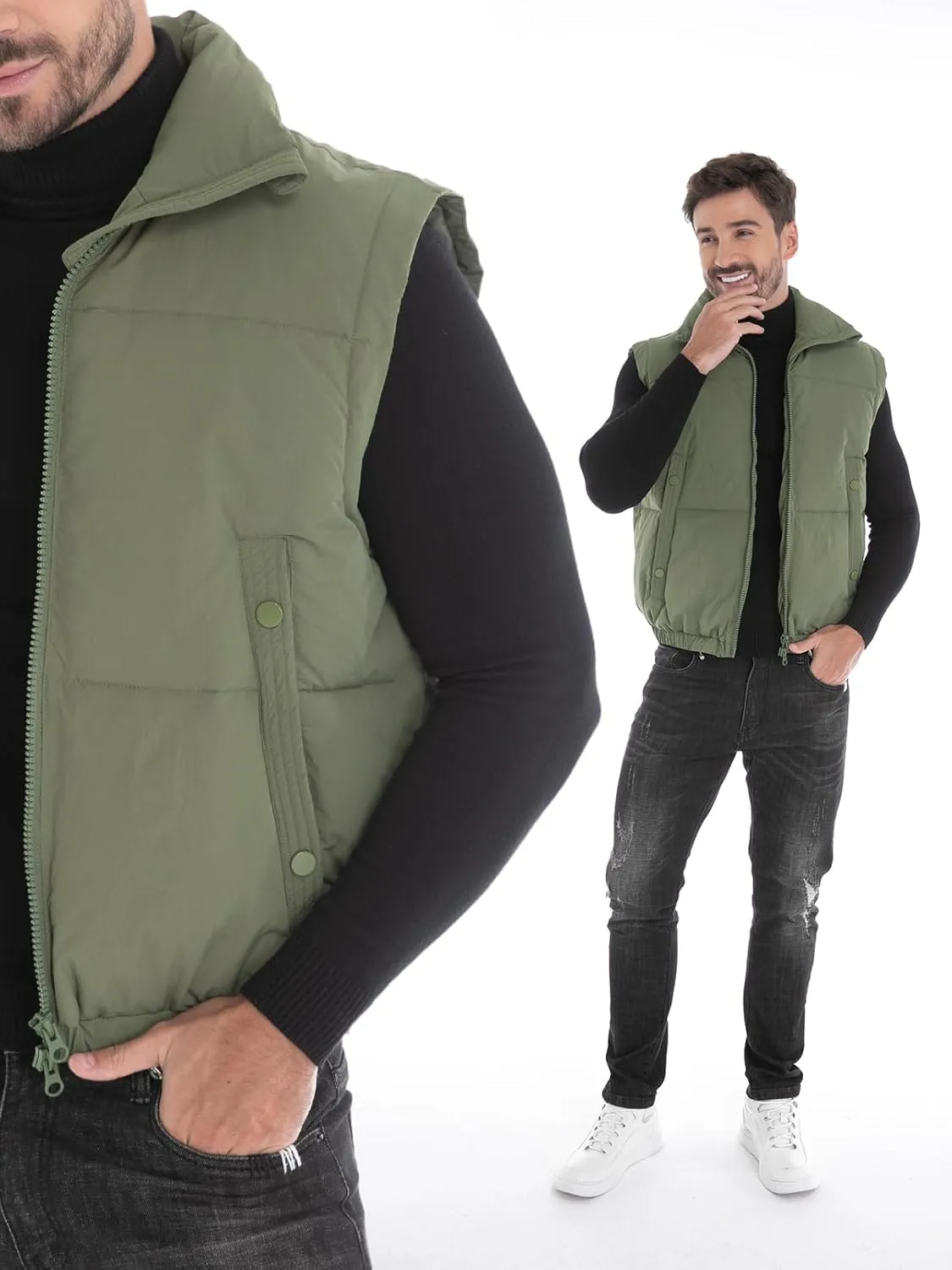 Men's Puffer Vest, Quilted Puffy Warm Outerwear Winter Causal Sleeveless Jacket