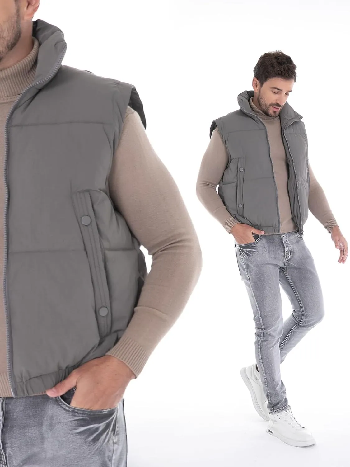 Men's Puffer Vest, Quilted Puffy Warm Outerwear Winter Causal Sleeveless Jacket