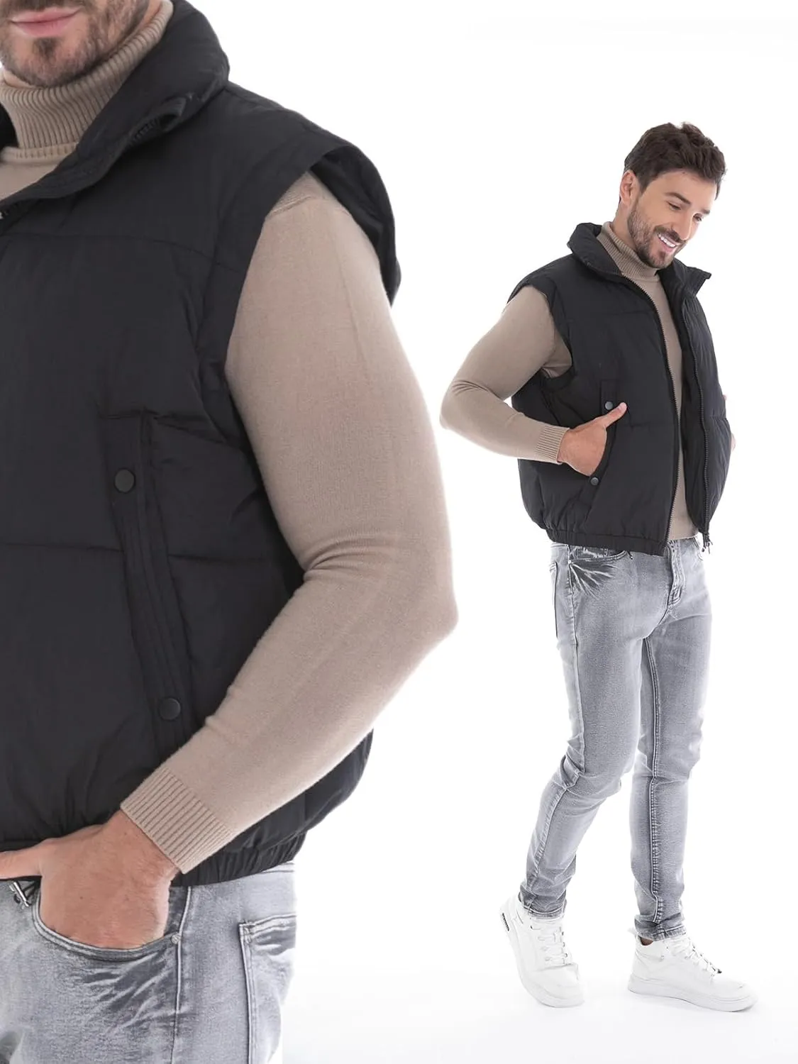 Men's Puffer Vest, Quilted Puffy Warm Outerwear Winter Causal Sleeveless Jacket