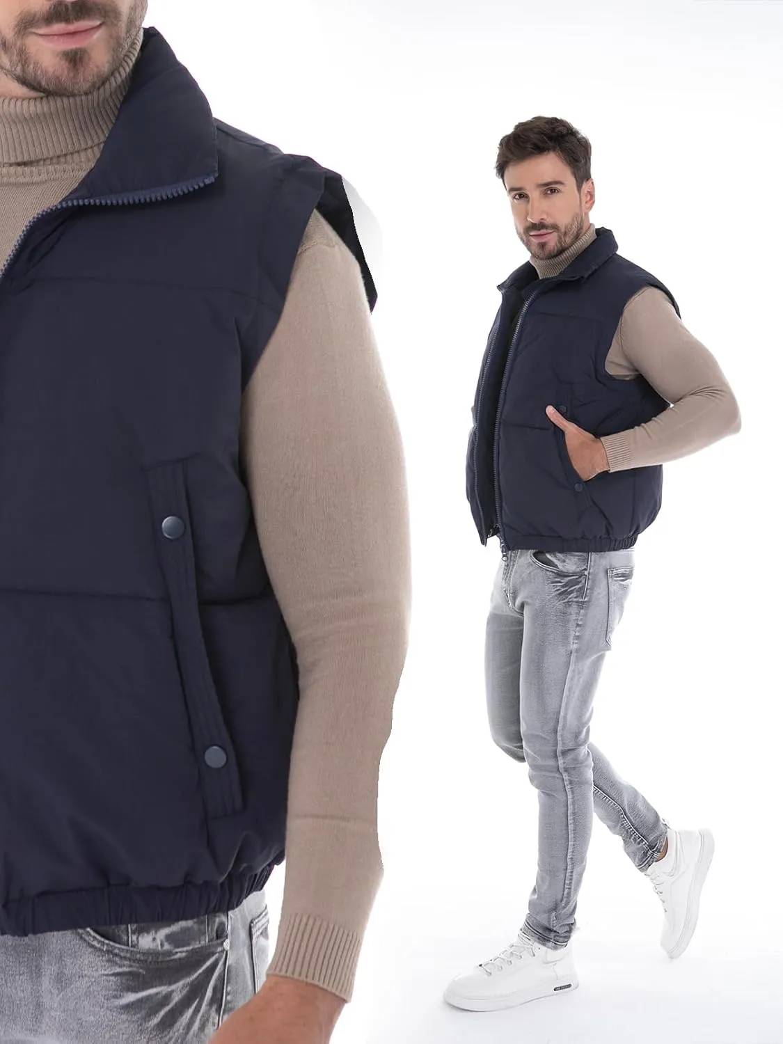 Men's Puffer Vest, Quilted Puffy Warm Outerwear Winter Causal Sleeveless Jacket