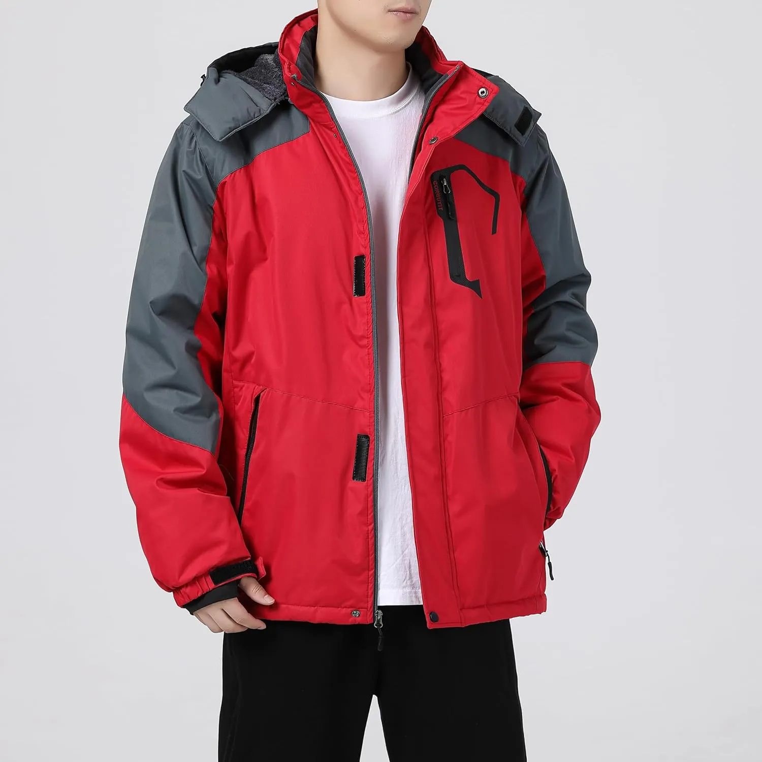 Men's Waterproof Ski Jacket - Snowboard Coats with Fleece Lining, Warm Parka with Hood for Ultimate Snow Protection