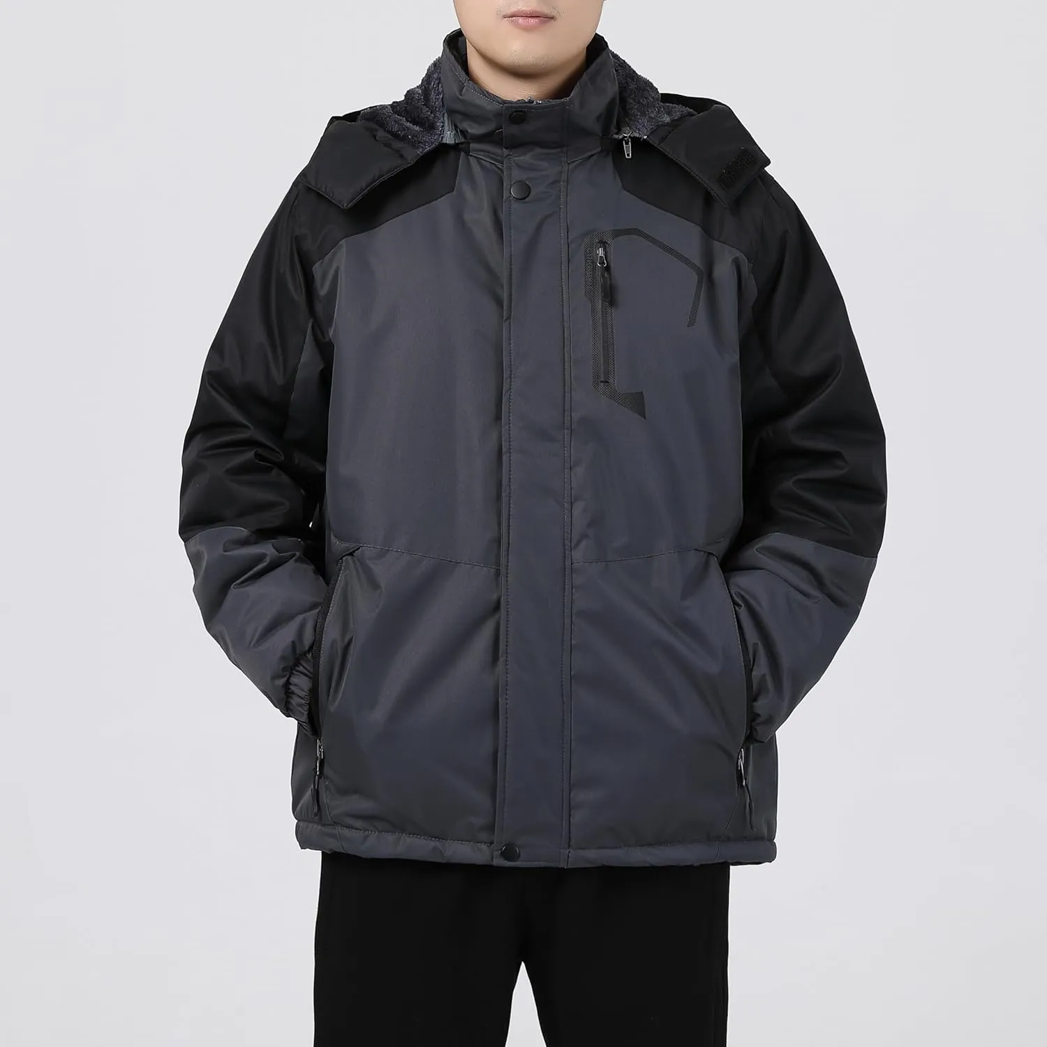 Men's Waterproof Ski Jacket - Snowboard Coats with Fleece Lining, Warm Parka with Hood for Ultimate Snow Protection