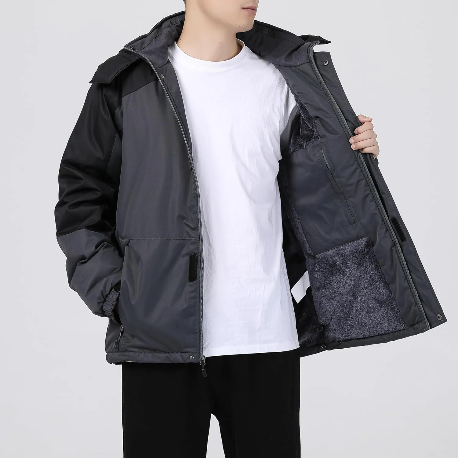 Men's Waterproof Ski Jacket - Snowboard Coats with Fleece Lining, Warm Parka with Hood for Ultimate Snow Protection