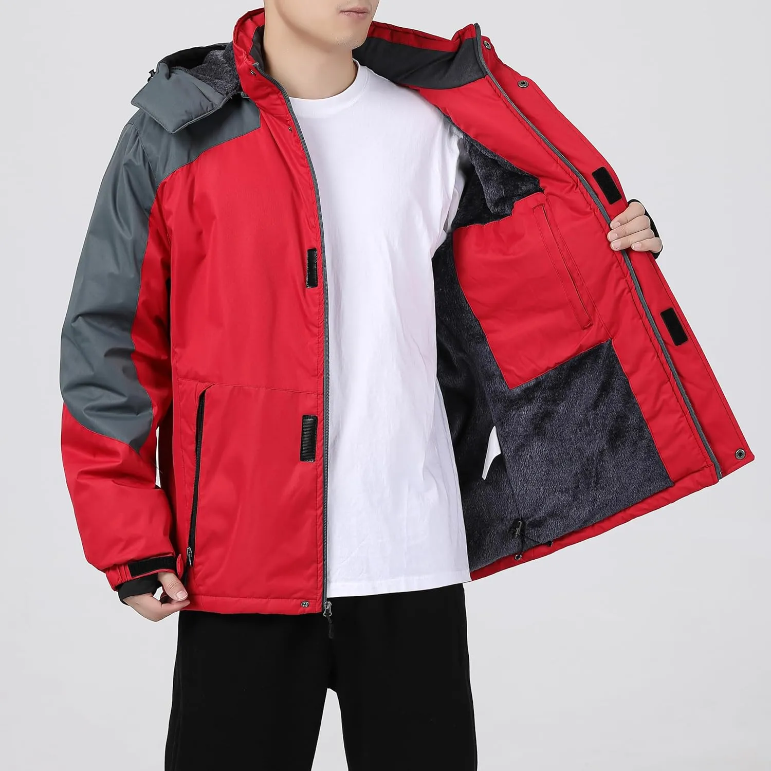 Men's Waterproof Ski Jacket - Snowboard Coats with Fleece Lining, Warm Parka with Hood for Ultimate Snow Protection