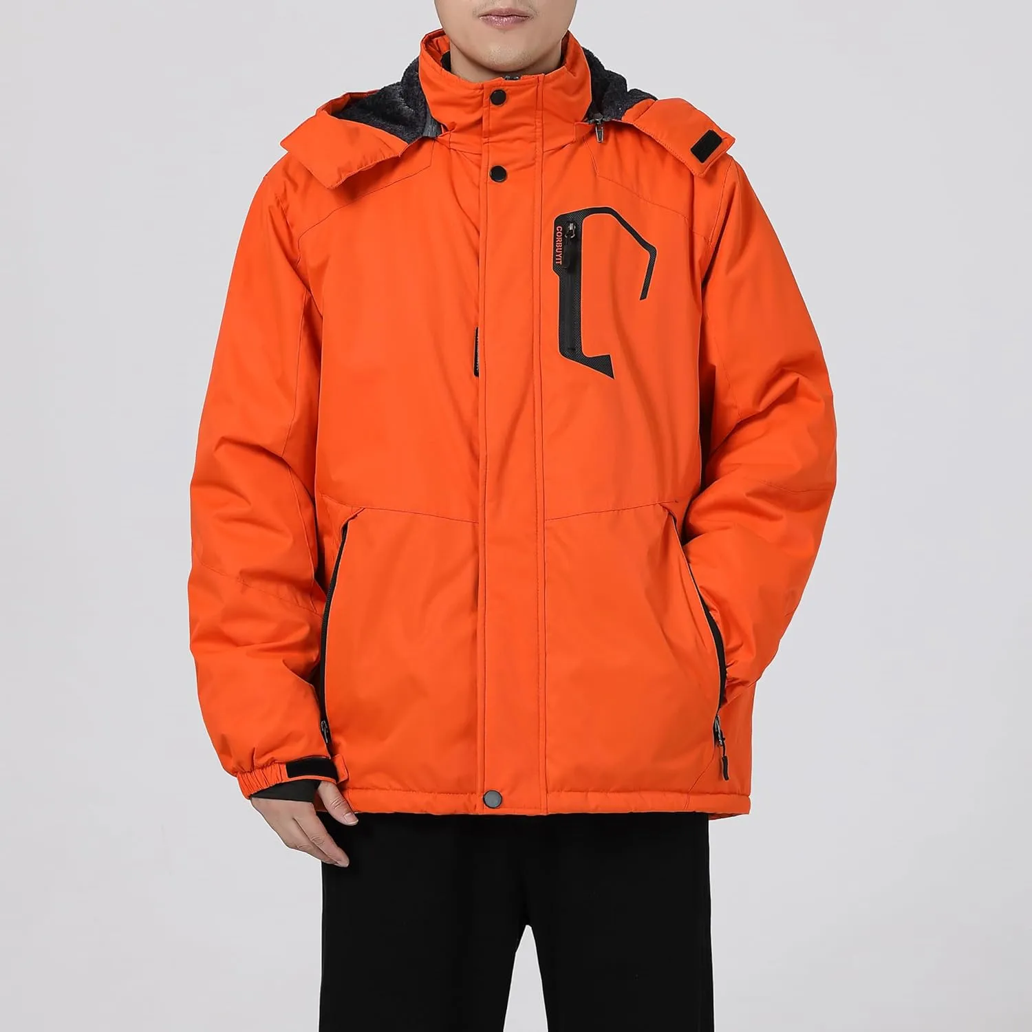 Men's Waterproof Ski Jacket - Snowboard Coats with Fleece Lining, Warm Parka with Hood for Ultimate Snow Protection
