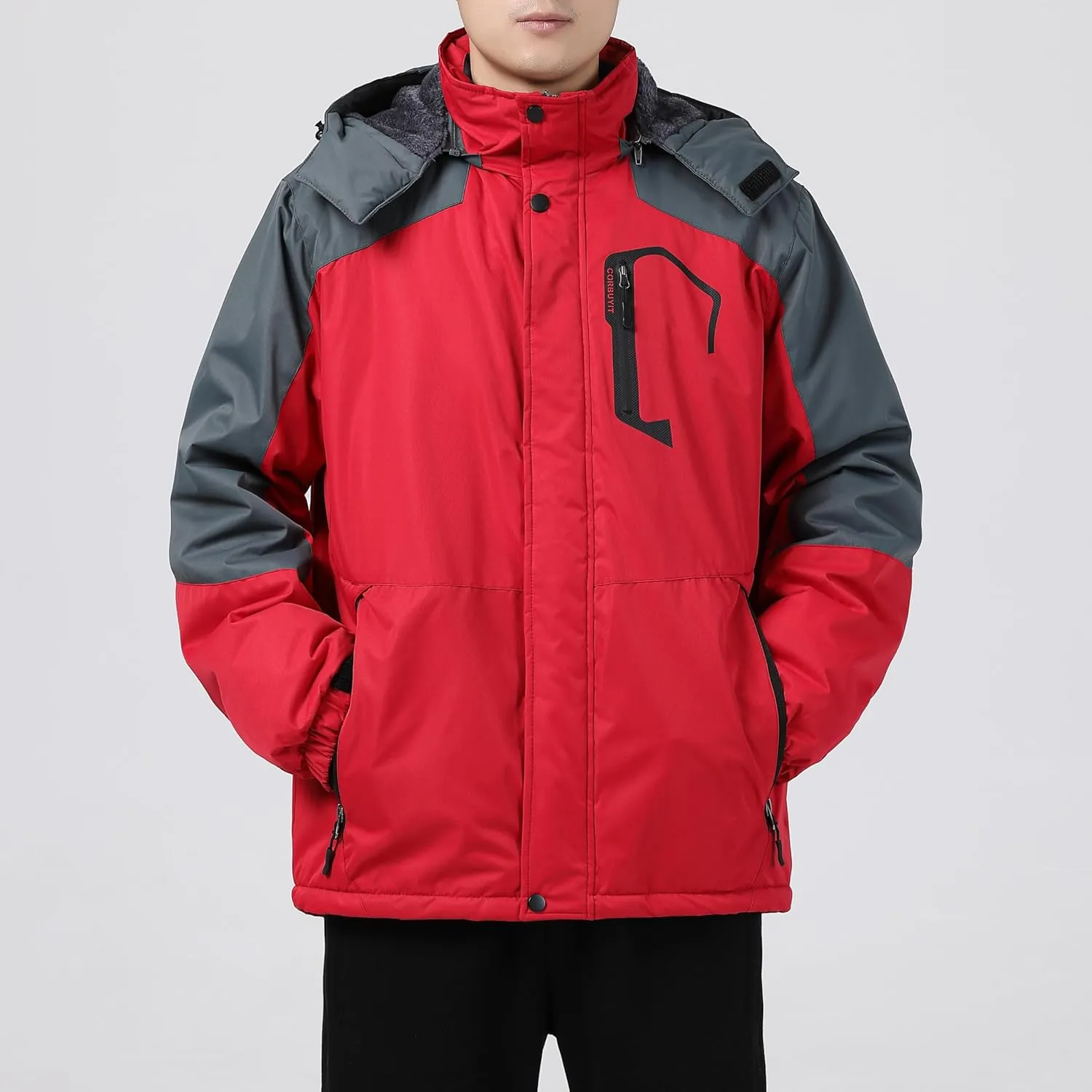 Men's Waterproof Ski Jacket - Snowboard Coats with Fleece Lining, Warm Parka with Hood for Ultimate Snow Protection