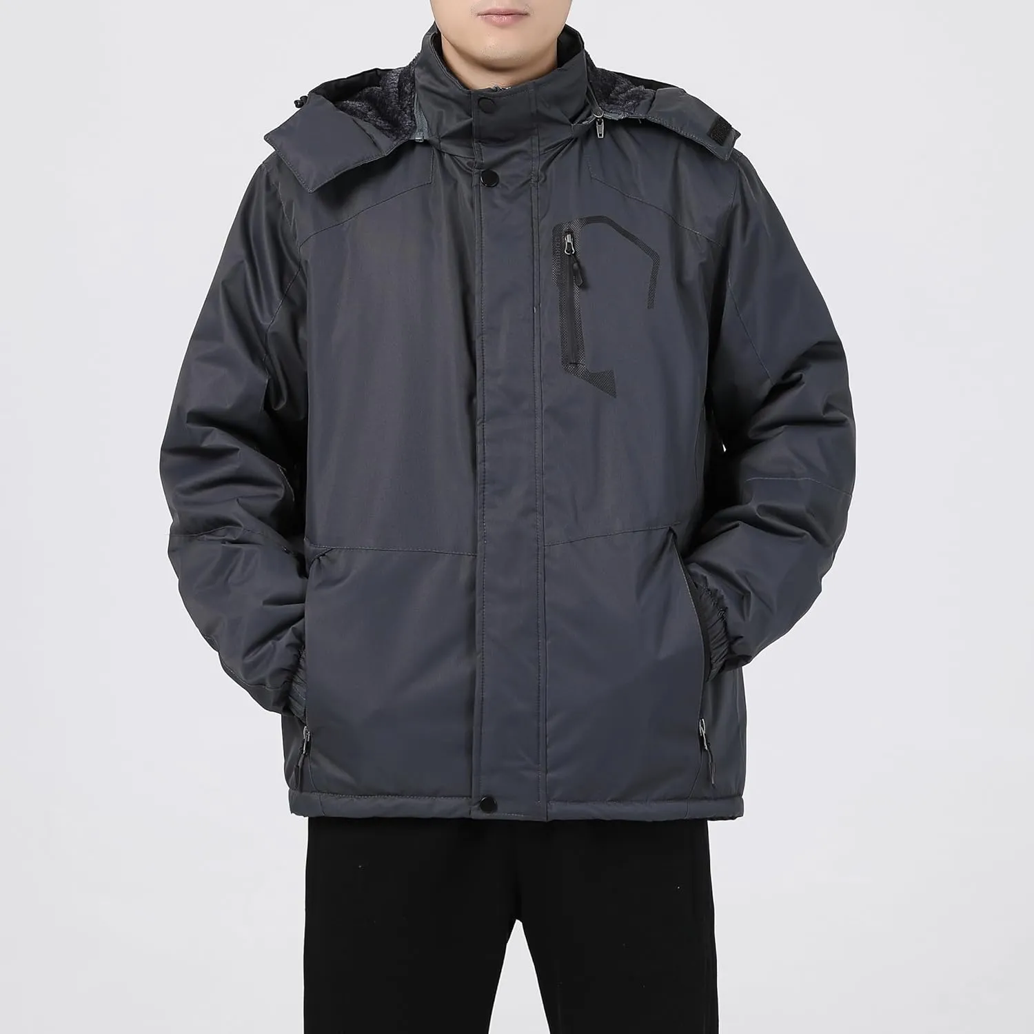 Men's Waterproof Ski Jacket - Snowboard Coats with Fleece Lining, Warm Parka with Hood for Ultimate Snow Protection