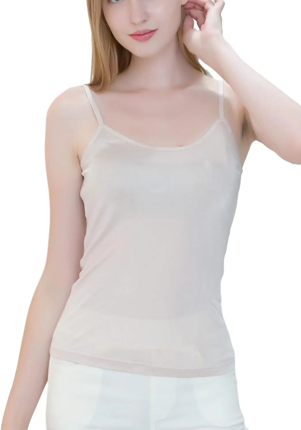 METWAY Womens Silk Camisole/Spaghetti Strap Mulberry Silk Cami Tops/Stretchable Real Knit Silk Tank Undershirt for Layerling