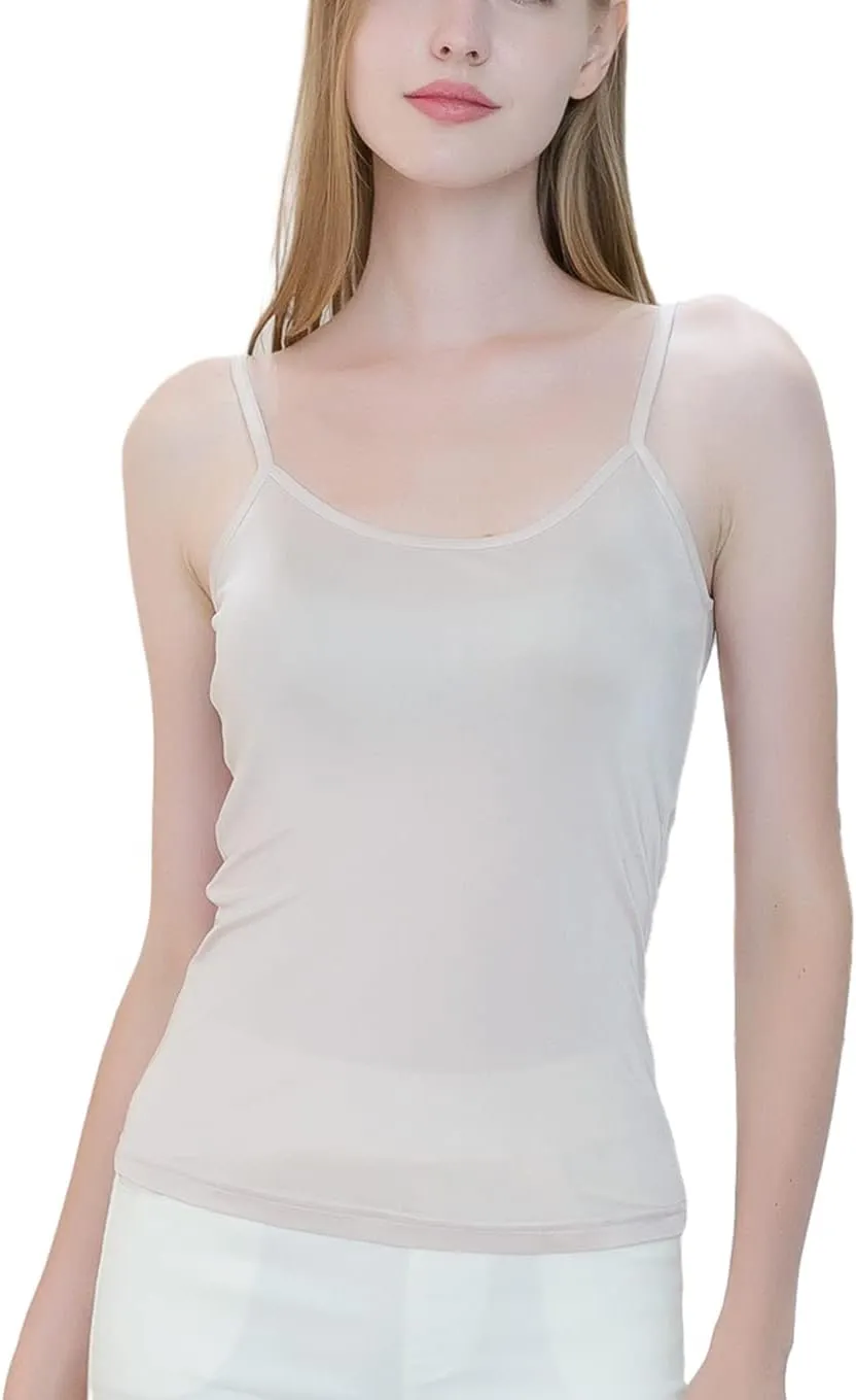 METWAY Womens Silk Camisole/Spaghetti Strap Mulberry Silk Cami Tops/Stretchable Real Knit Silk Tank Undershirt for Layerling