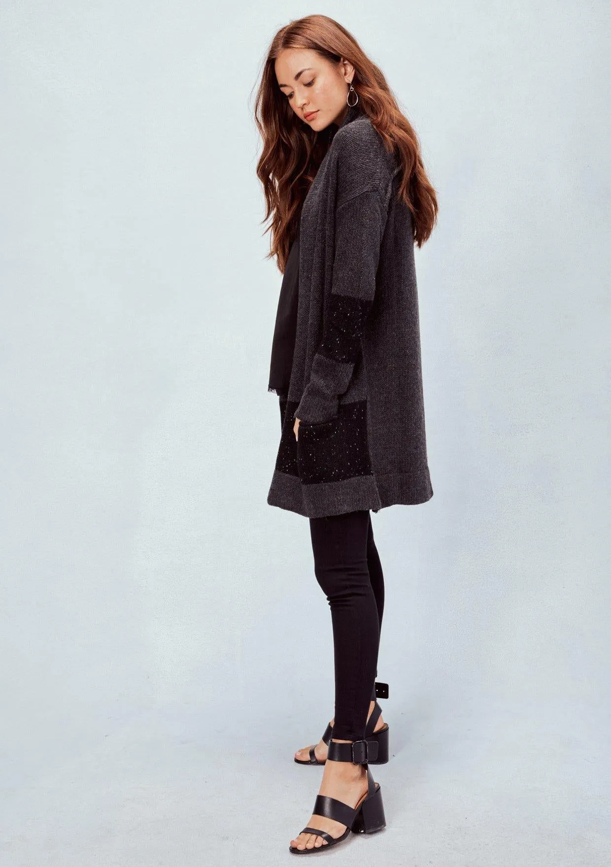 Open Cardigan (Charcoal/Black)