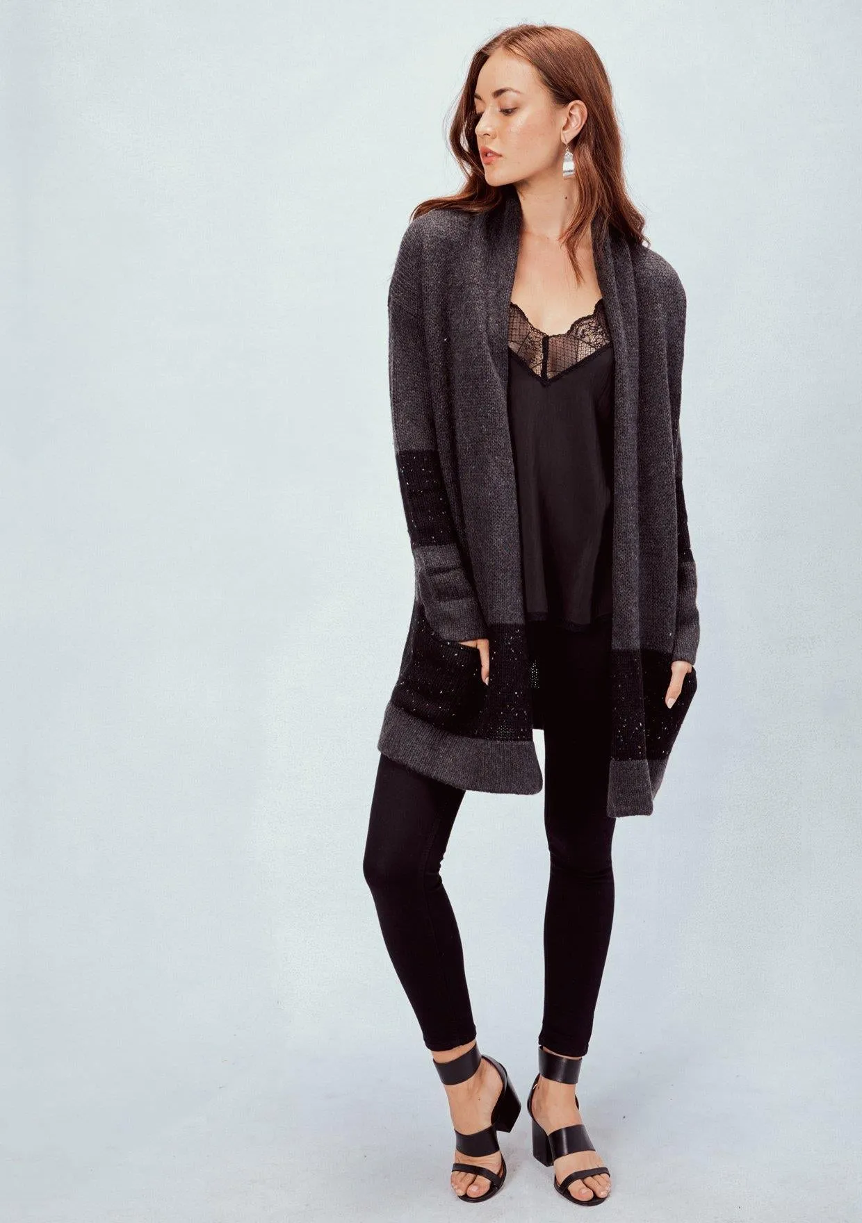 Open Cardigan (Charcoal/Black)