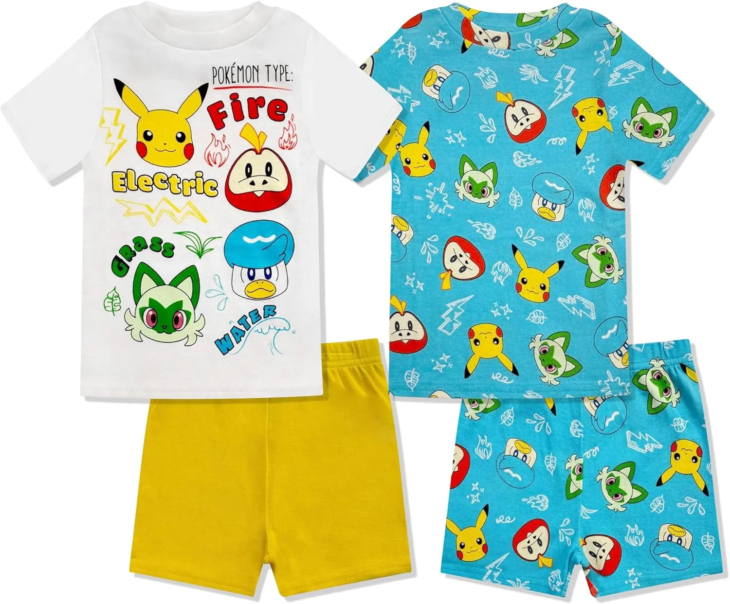 Pokmon Boys Pajama Set - 4 Piece Short Sleeve & Shorts Pajama Set - 100% Cotton PJs, Snug-Fit Kids Summer Pajamas