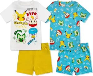Pokmon Boys Pajama Set - 4 Piece Short Sleeve & Shorts Pajama Set - 100% Cotton PJs, Snug-Fit Kids Summer Pajamas
