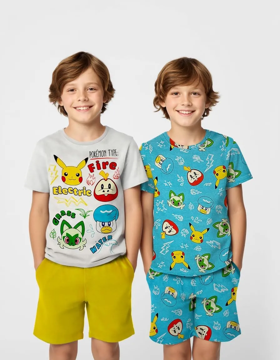 Pokmon Boys Pajama Set - 4 Piece Short Sleeve & Shorts Pajama Set - 100% Cotton PJs, Snug-Fit Kids Summer Pajamas