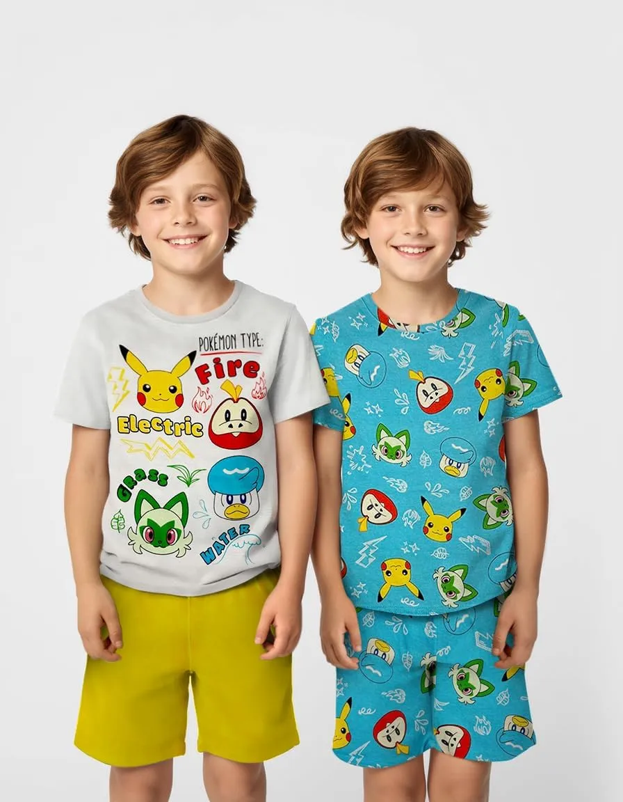 Pokmon Boys Pajama Set - 4 Piece Short Sleeve & Shorts Pajama Set - 100% Cotton PJs, Snug-Fit Kids Summer Pajamas