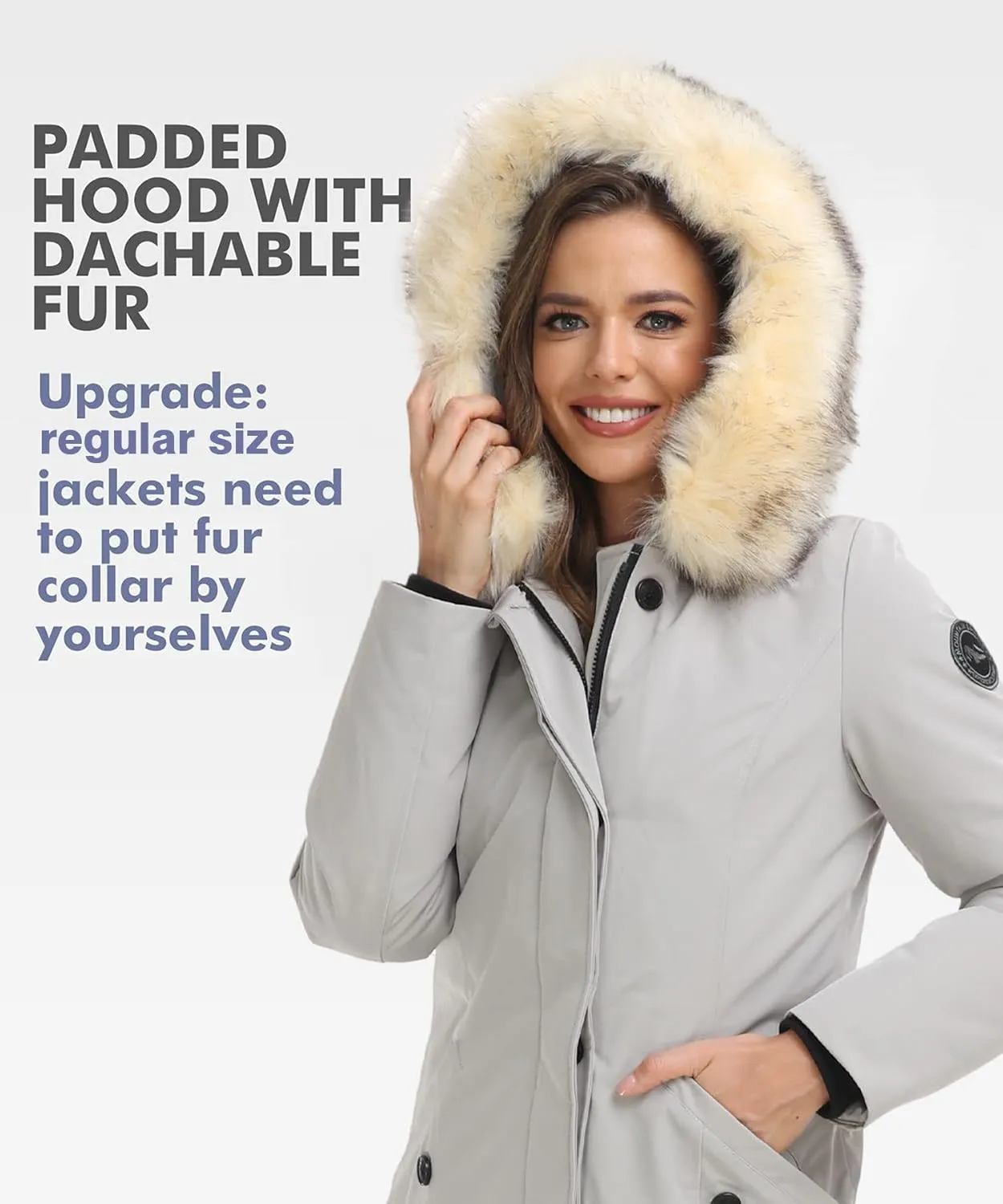 PUREMSX Duck Down Winter Coat for Women Insulated Long Thick Fur Hood Puffer Warm Parka Jacket