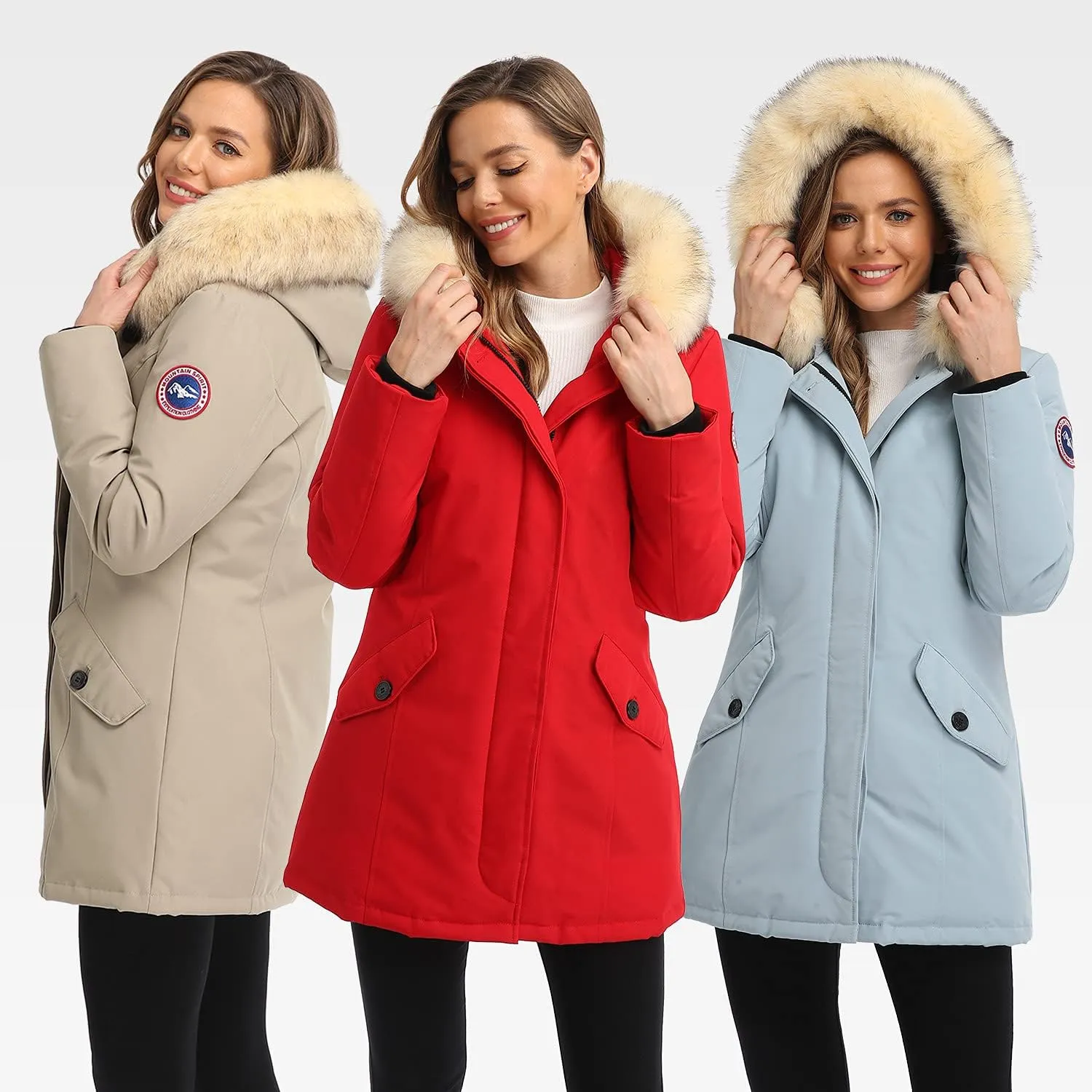 PUREMSX Duck Down Winter Coat for Women Insulated Long Thick Fur Hood Puffer Warm Parka Jacket