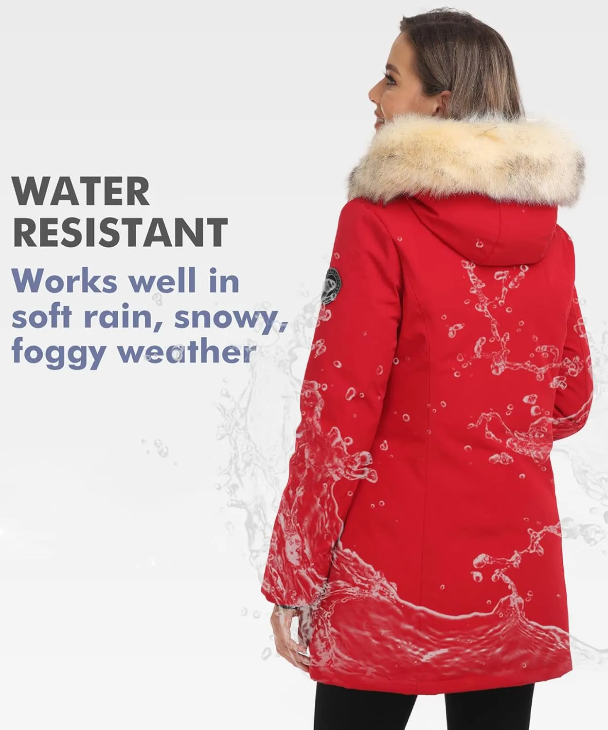 PUREMSX Duck Down Winter Coat for Women Insulated Long Thick Fur Hood Puffer Warm Parka Jacket