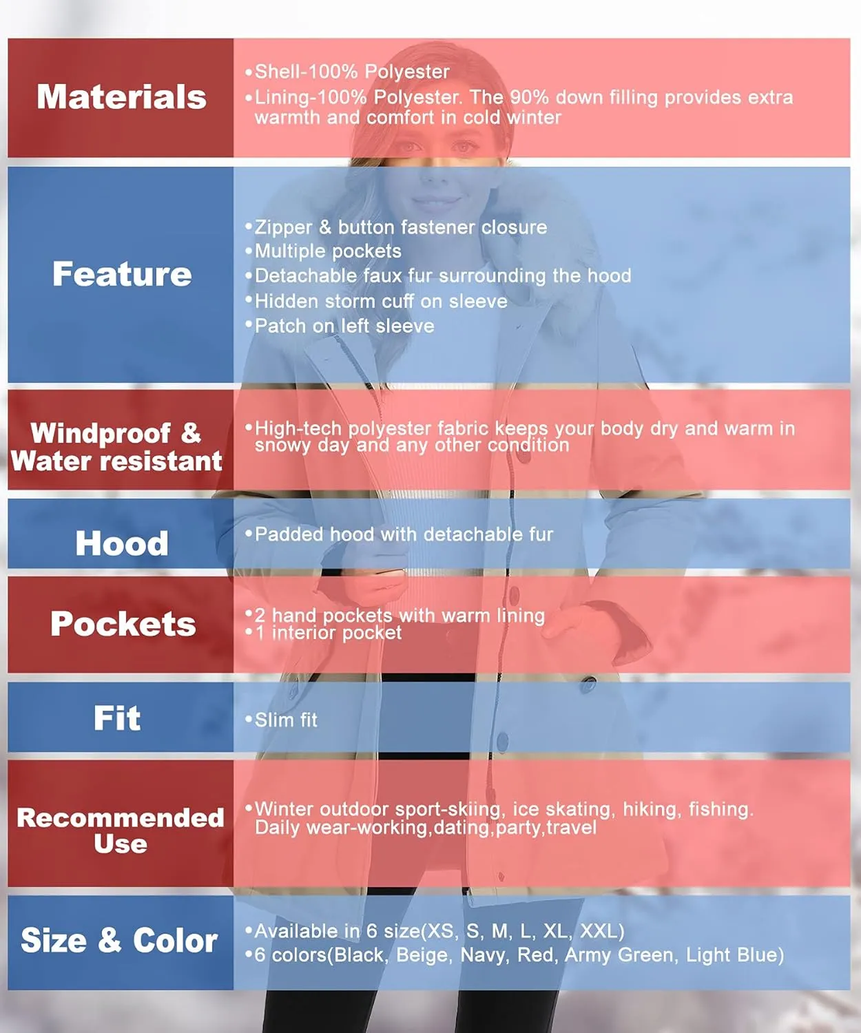 PUREMSX Duck Down Winter Coat for Women Insulated Long Thick Fur Hood Puffer Warm Parka Jacket