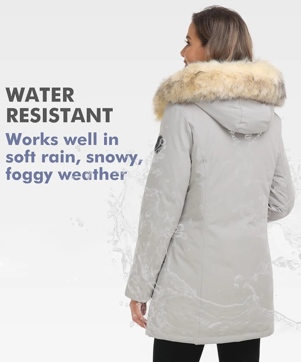PUREMSX Duck Down Winter Coat for Women Insulated Long Thick Fur Hood Puffer Warm Parka Jacket