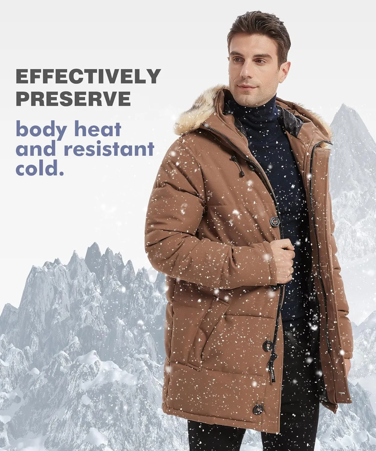 PUREMSX Winter Coat for Men, Warm Windproof Insulated Thick Outdoor Padded Parka Jackets