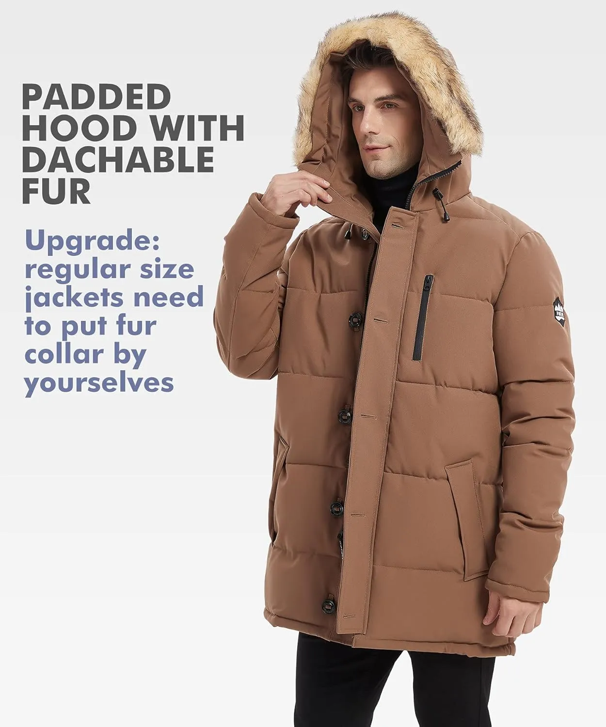 PUREMSX Winter Coat for Men, Warm Windproof Insulated Thick Outdoor Padded Parka Jackets