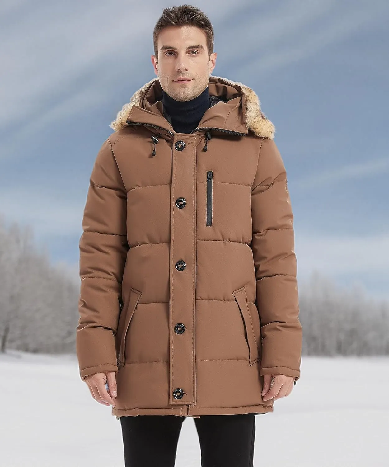 PUREMSX Winter Coat for Men, Warm Windproof Insulated Thick Outdoor Padded Parka Jackets