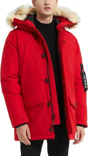 PUREMSX Winter Jackets for Men, Insulated Thick Warm Padded Puffer Coat with Fur Hood