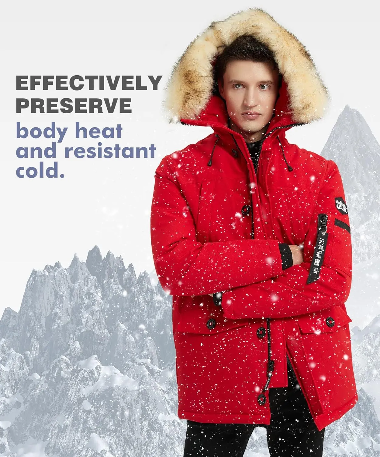 PUREMSX Winter Jackets for Men, Insulated Thick Warm Padded Puffer Coat with Fur Hood