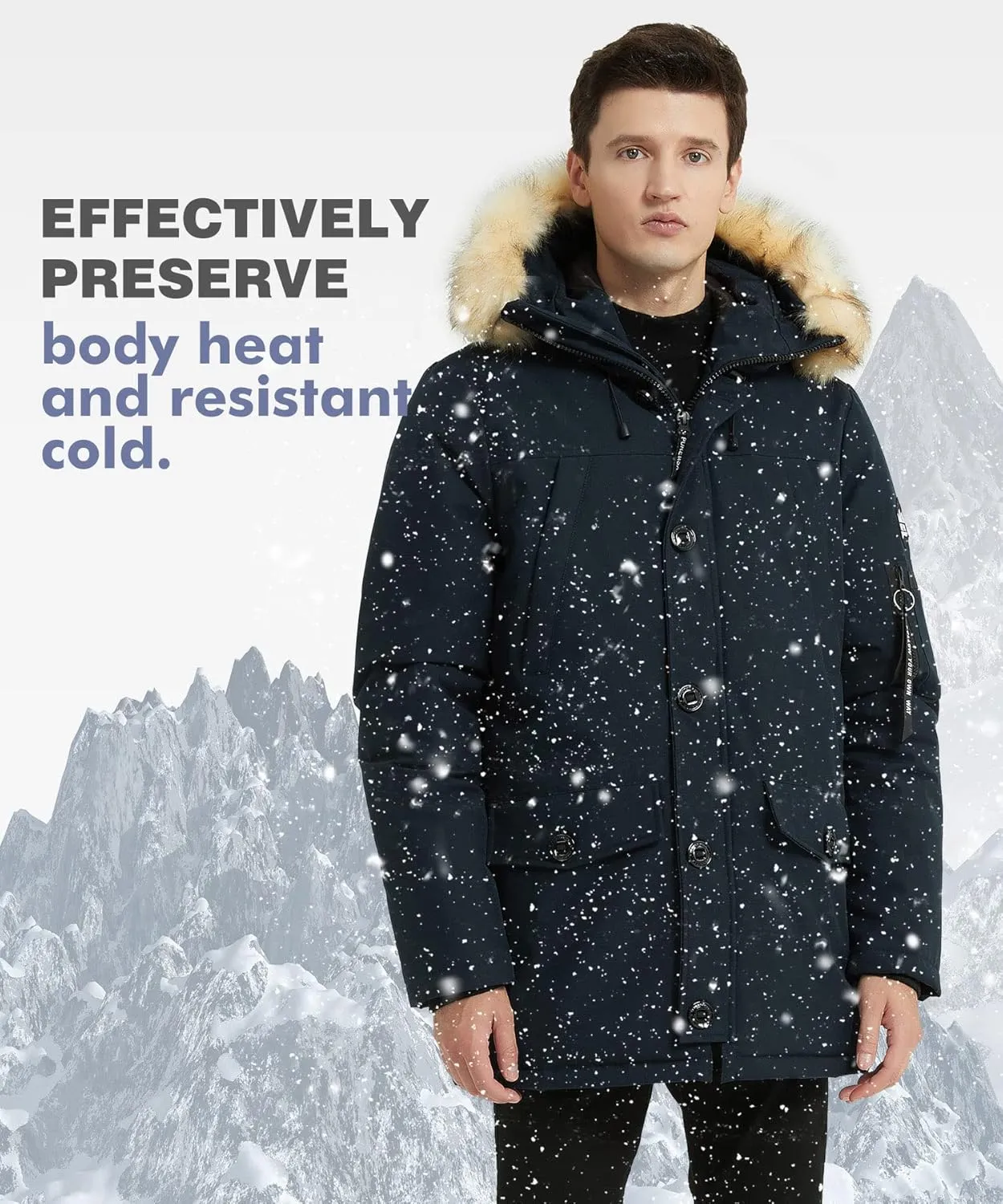 PUREMSX Winter Jackets for Men, Insulated Thick Warm Padded Puffer Coat with Fur Hood